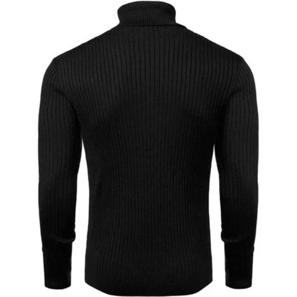 New Mens Turtleneck Sweater Slim Fit Soft Knitted, Black - Picture 3 of 7